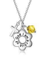 nice silver simulated golden topaz cross baby birthstone necklace